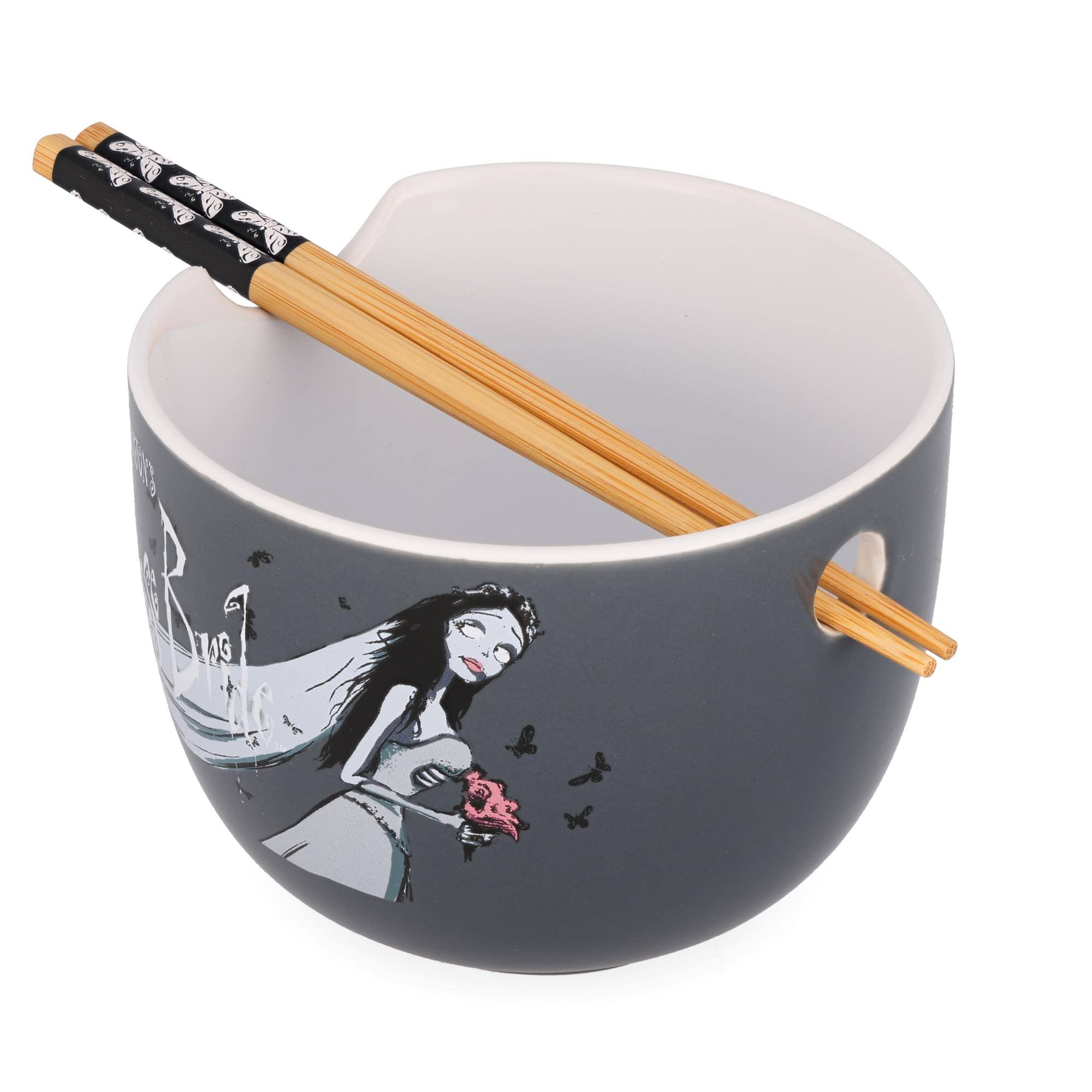 Alt View 10. Silver Buffalo - Tim Burton's Corpse Bride Emily Butterflies Ceramic Ramen Bowl With Chopsticks - Gray.