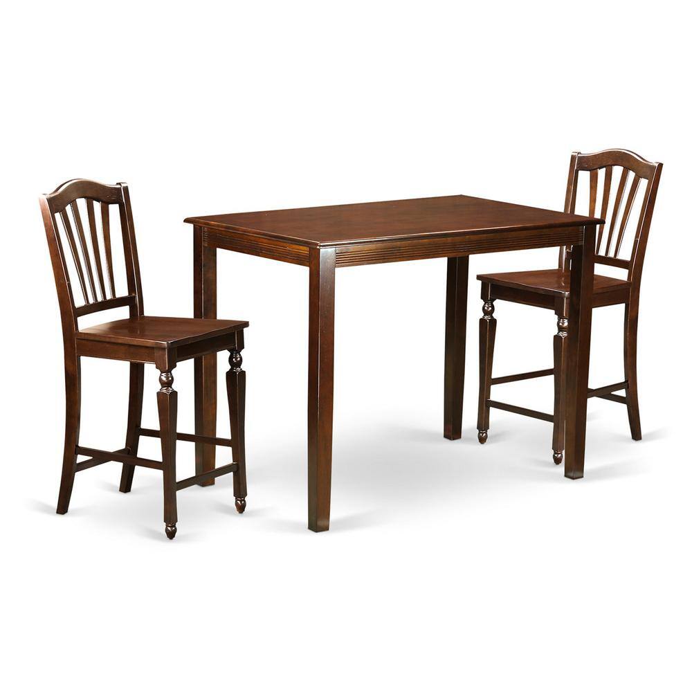 Back. East West Furniture - 3 Pc counter height Dining room set - counter height Table and 2 bar stools. - Mahogany.
