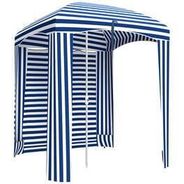 Outsunny - x 5.8' Cabana Umbrella with Walls, Vents, Ruffles, Carry Bag, Beach Umbrella - Blue White Strip