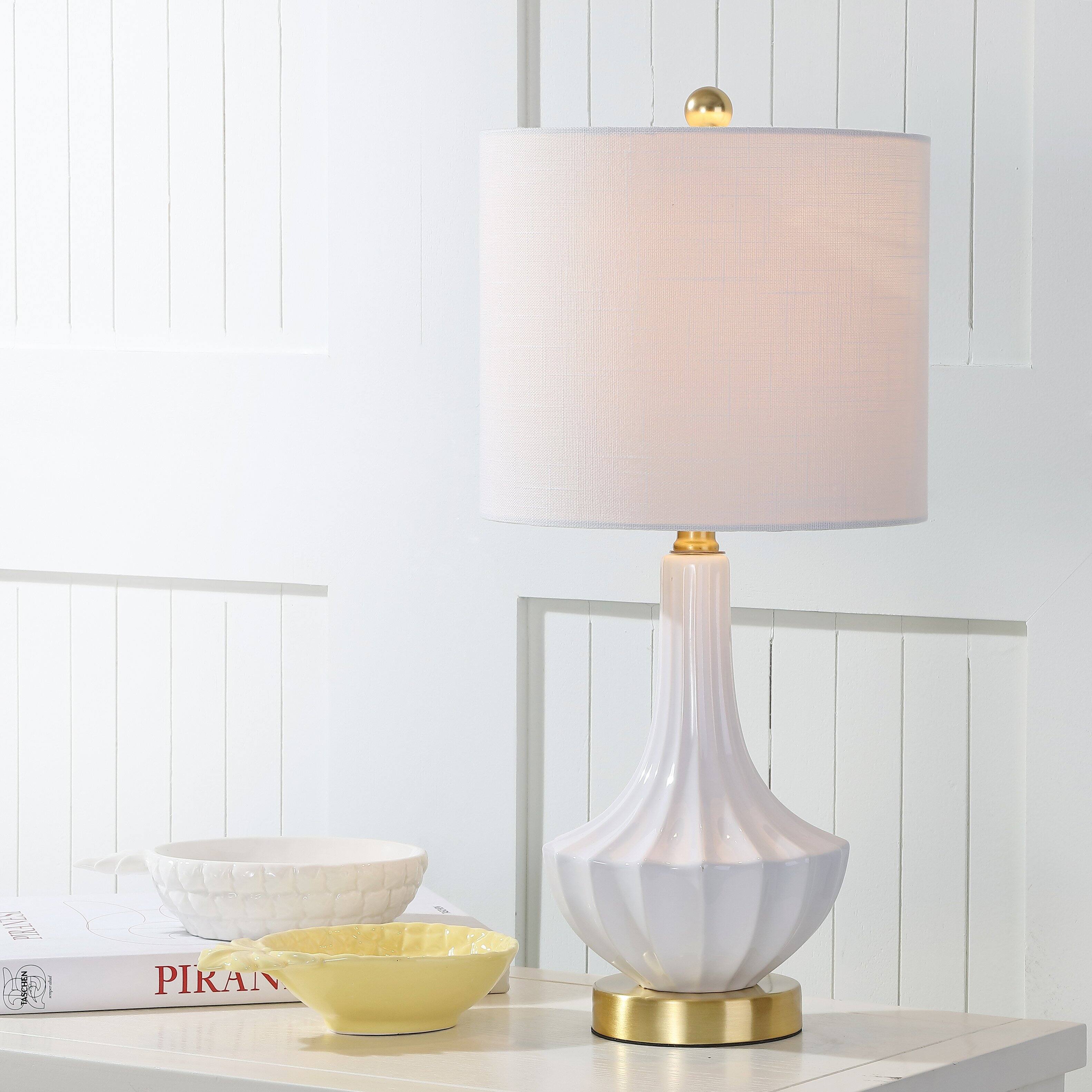 Alt View 1. Jonathan Y - Parker 21.5" Ceramic Mini LED Table Lamp, Brass/White - White.