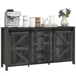 Homcom - 60" Farmhouse Sideboard Buffet Cabinet with Storage, Sliding Barn Doors, Deep Drawers and Adjustable Shelves - Distressed Dark Gray