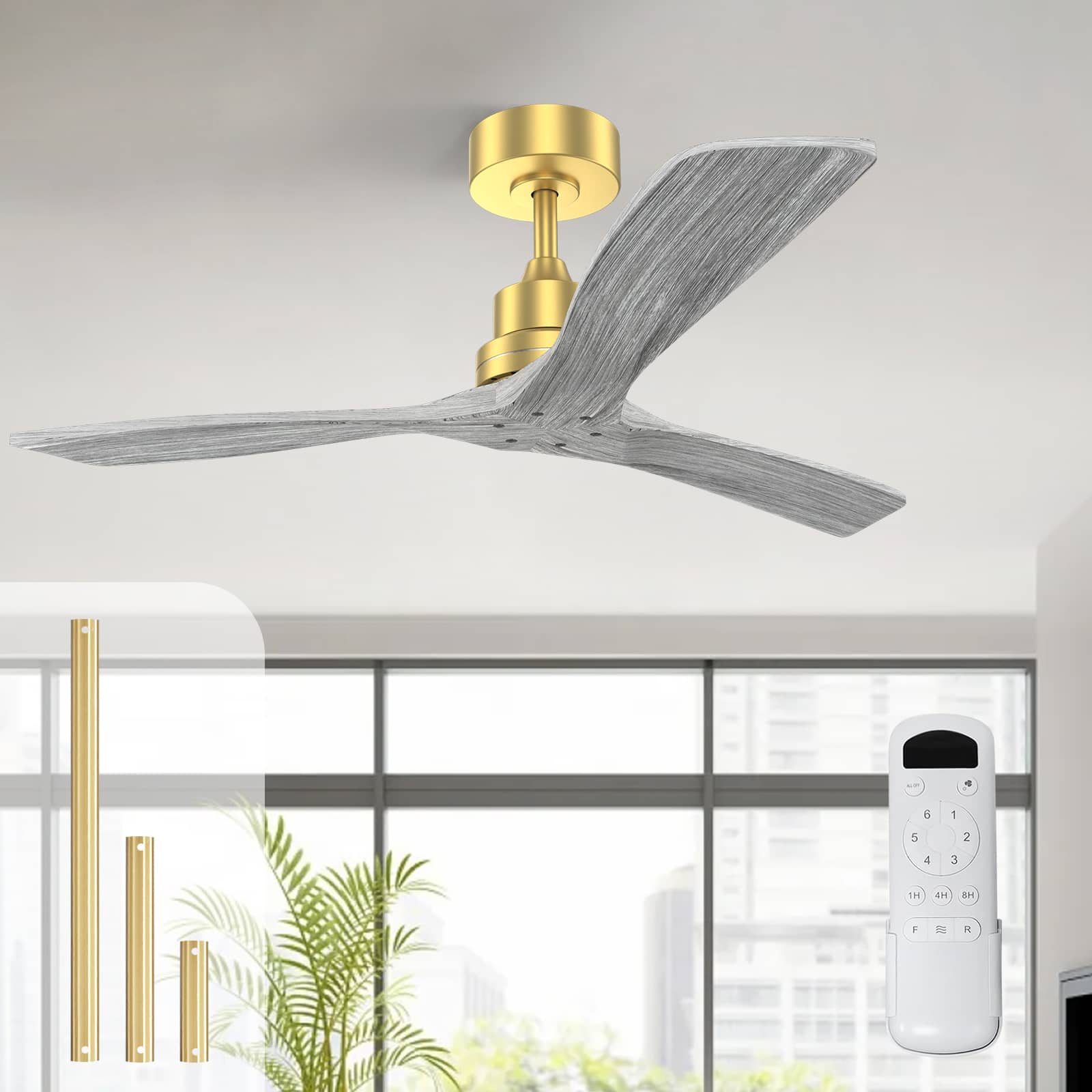 Front. Sofucor - Sofucor 52'' Indoor Outdoor Ceiling Fan No Light with Remote Reversible 3 Blades Ceiling Fan for Bedroom - Gold.