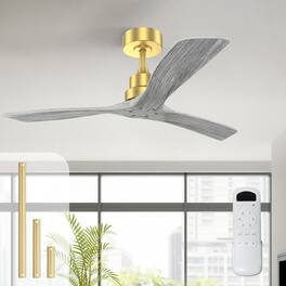 Sofucor - 52'' Indoor Outdoor Ceiling Fan No Light with Remote Reversible 3 Blades Ceiling Fan for Bedroom - Gold