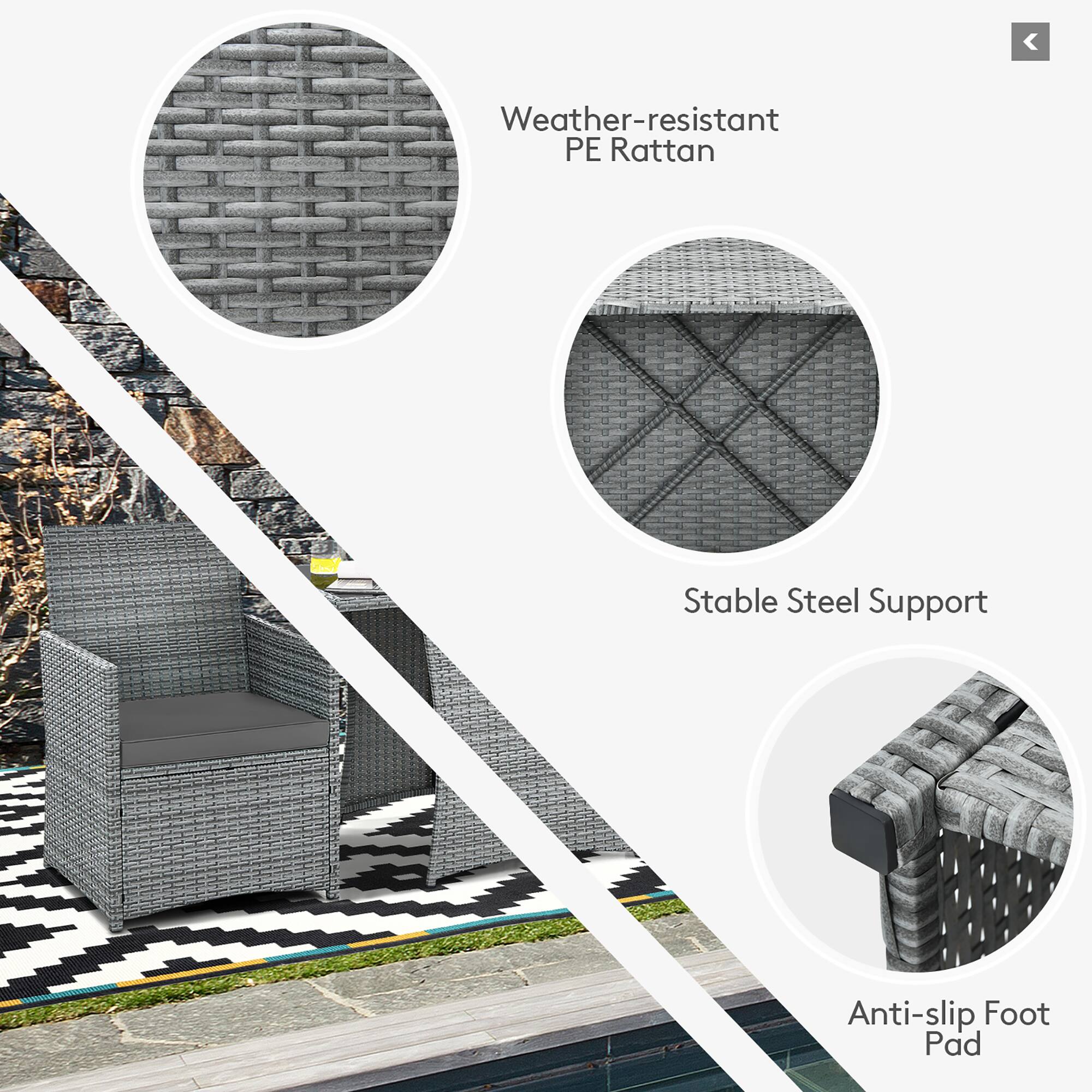 Weather-resistant PE Rattan, Stable Steel Support, Anti-slip Foot Pad
