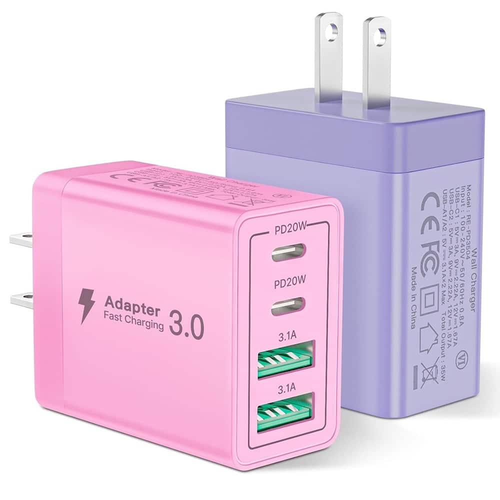 MOSZAR LLC - USB Wall Charger Dual Port PD+QC Charging Cube for iPhone, Samsung - Pink, Blue