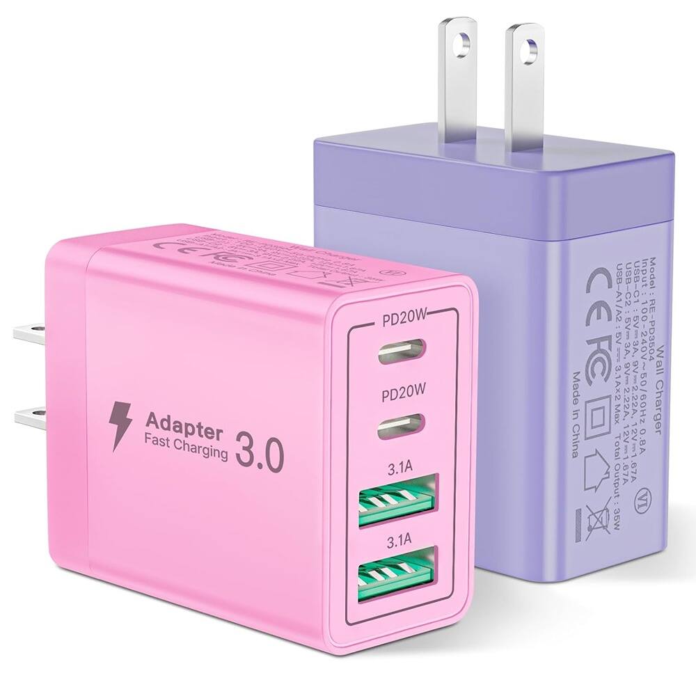 Adapter Fast Charging 3.0  
PD20W  
3.1A  
3.1A  

USB-C1 input  
Model: RE-PD3504  
Made in China  

Wall Charger  
Input: 100-240V ~50/60Hz  
Output: 5V 2.4A, 9V 2.22A, 12V 1.67A  
Total Output: 35W  

USB-A1/A2  
100 CCO: 5V 2.4A, 9V 2.22A, 12V 1.67A  
Total Output: 35W  

CE  
KC  
FCC  
RoHS  
Made in China