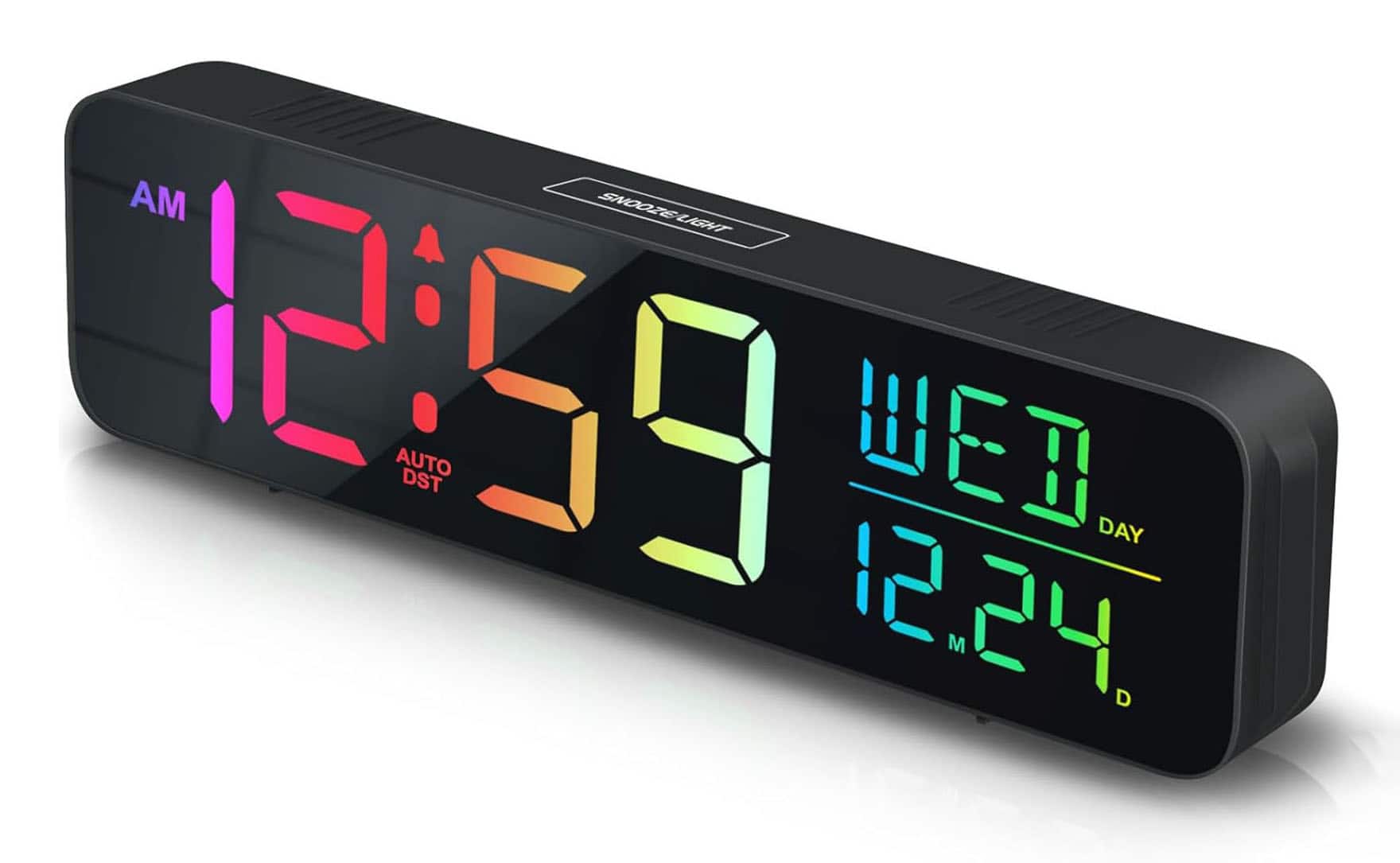 FINEAK - Large Display Digital Alarm Clock for Bedrooms, Dimmable Plug in Electric Clock - Black + 8 Colors