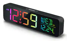 FINEAK - Large Display Digital Alarm Clock for Bedrooms, Dimmable Plug in Electric Clock - Black + 8 Colors