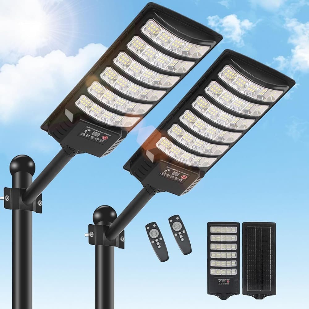 MOSZAR LLC - 2 Pack Solar Street Lights, 30000LM Waterproof Motion Sensor LED with Remote