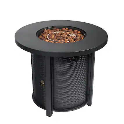 Front. Boyel Living - 30 Inch Outdoor Round Propane Fire Pit Table Steel Black - Black.