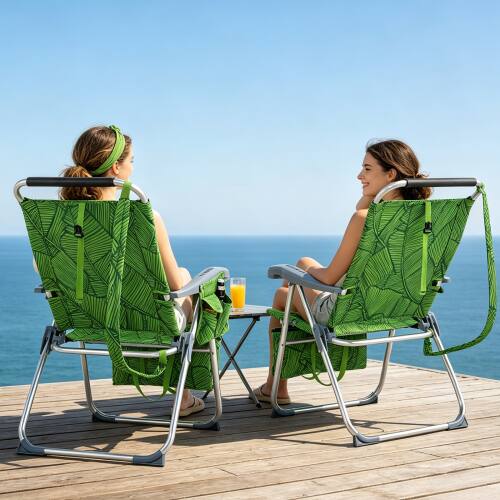 Alt View 7. Winado - Folding Backpack Beach Chair with Adjustable Backrest, Detachable Storage Bag, Side Pocket for Outdoor Beach Camping - Palm Leaf.
