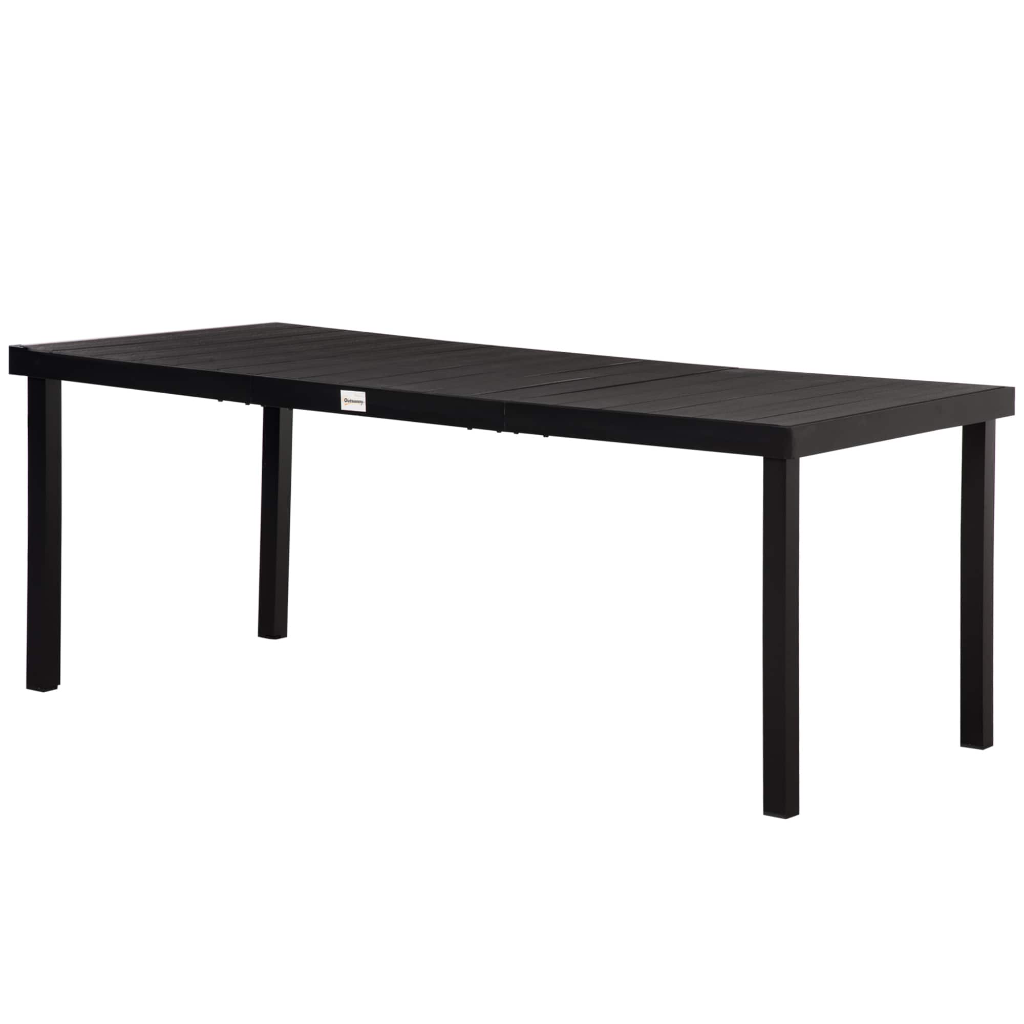 Outsunny - x 35" Outdoor Dining Table for 8 People, Rectangular Aluminum Frame Garden Table with All-Weather Faux Wood Top for Lawn - Black