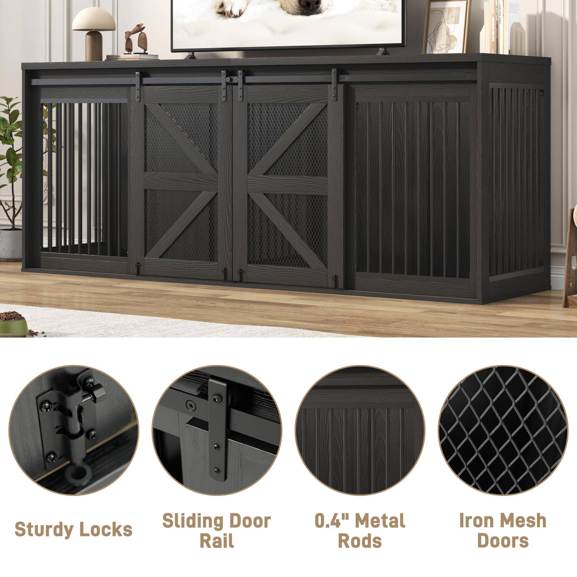 Sliding Door Sturdy Locks Rail 0.4" Metal Rods Iron Mesh Doors