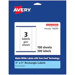 Avery - Matte Rectangle Labels, 3" x 5", 300 Labels - White