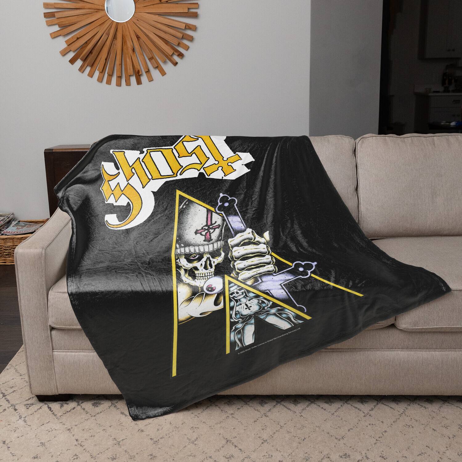 Alt View 1. PopMarket - Ghost - Rocksax - Ghost - Sherpa Fleece Throw - Clockwork (50 in x 60 in) - Multicolor.