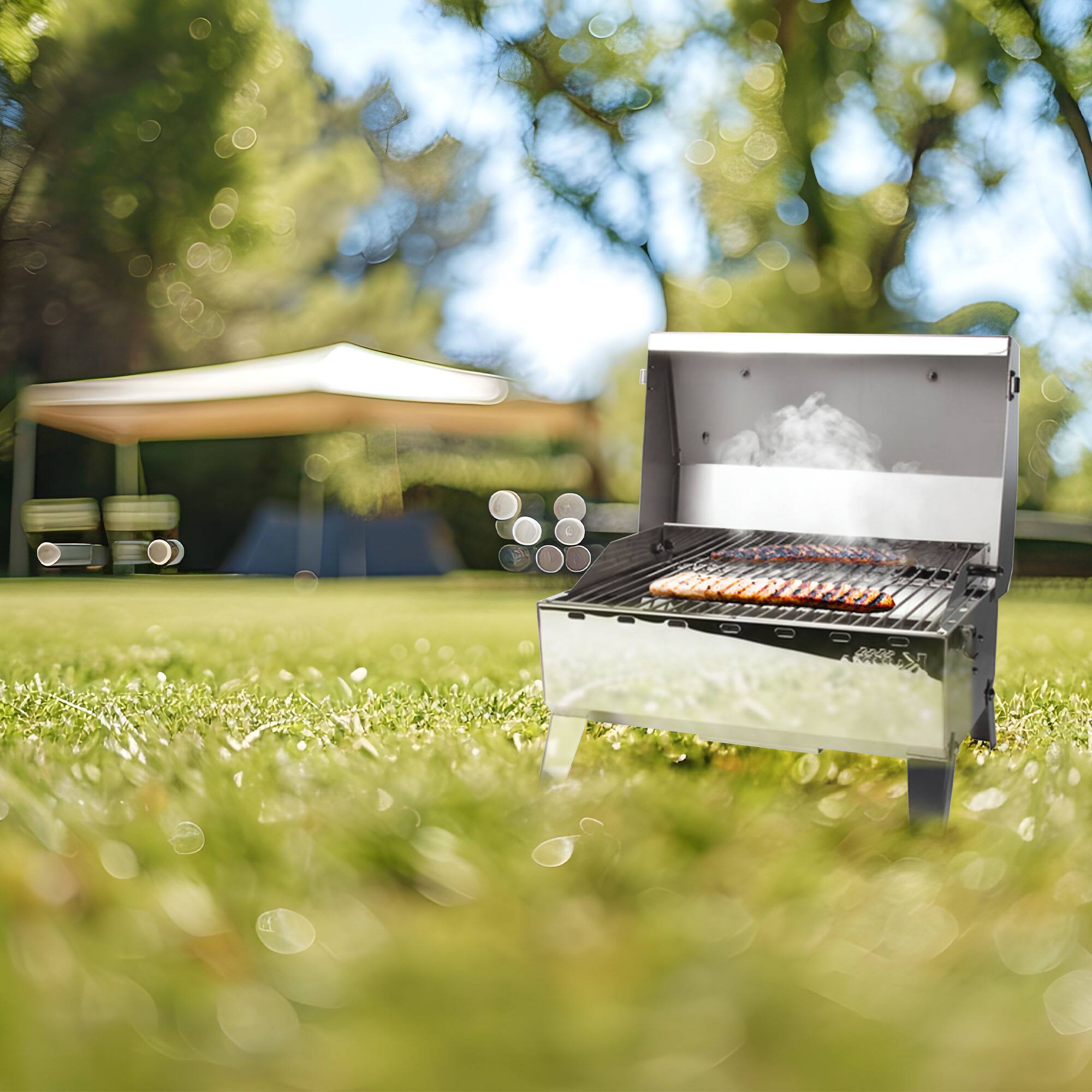 Alt View 3. Camco - Camco Kuuma Stow N Go 125 Stainless Steel Gas Grill with Mount Design, Silver - Silver.