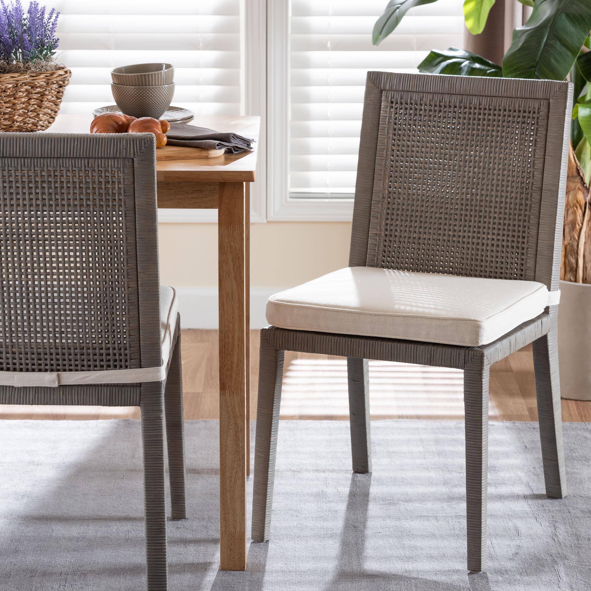 Alt View 4. bali & pari - Sofia Rattan Dining Chair with Cushion - Handwoven Wicker Side Chair with Mahogany Wood Frame - French Grey.