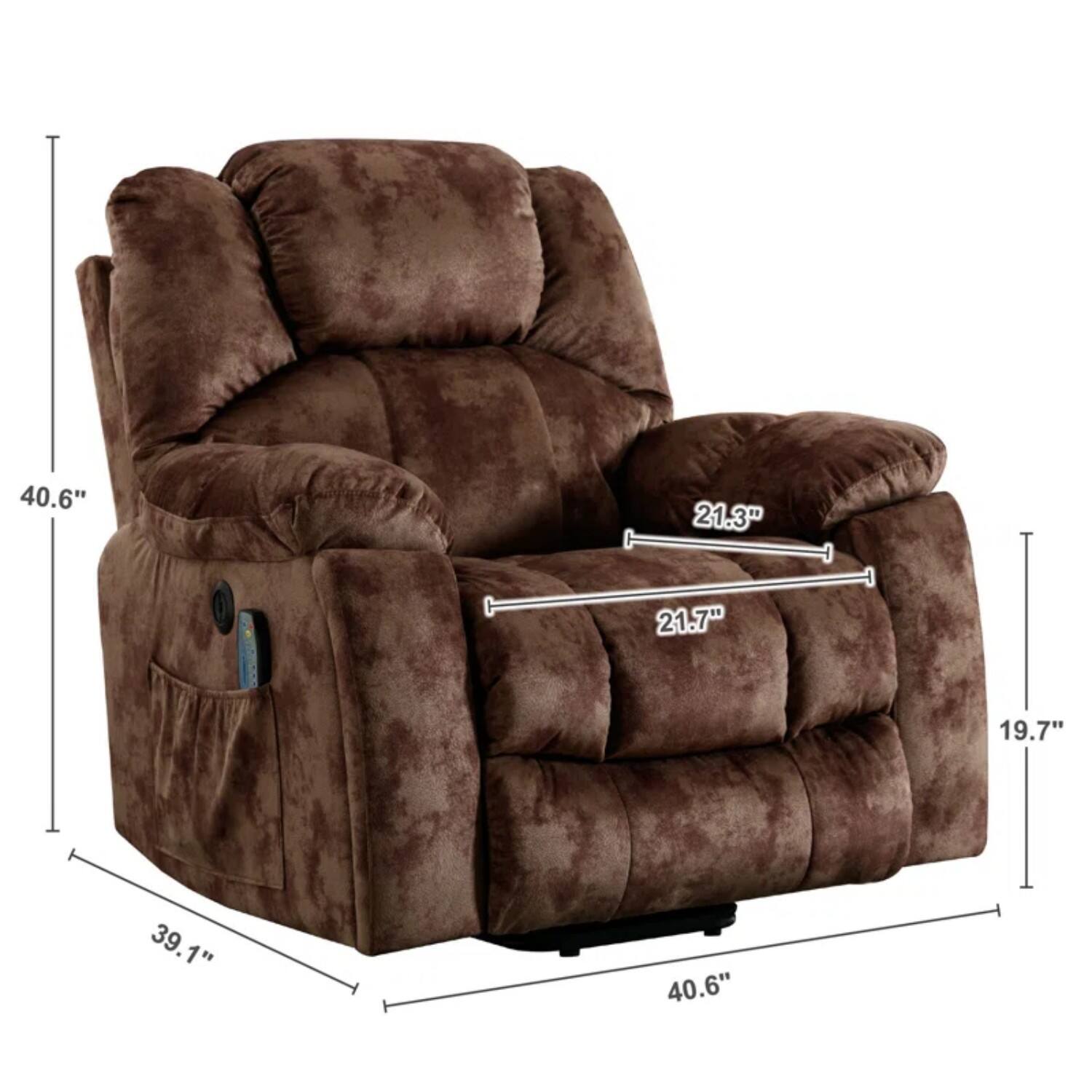 The text on the image reads: "40.6" 21.3" 21.7" 19.7" 39.1" 40.6". This information is likely related to the dimensions of the chair, such as its height, width, and depth.