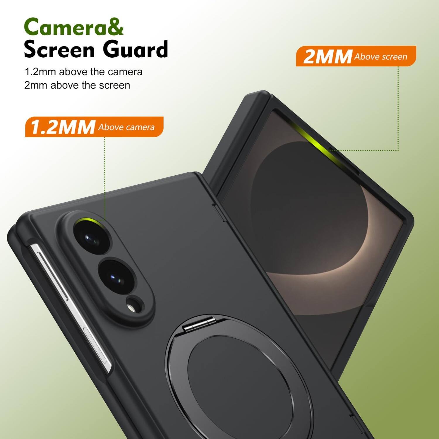 Camera & Screen Guard  
1.2mm above the camera  
2mm above the screen  
1.2MM Above camera  
2MM Above screen