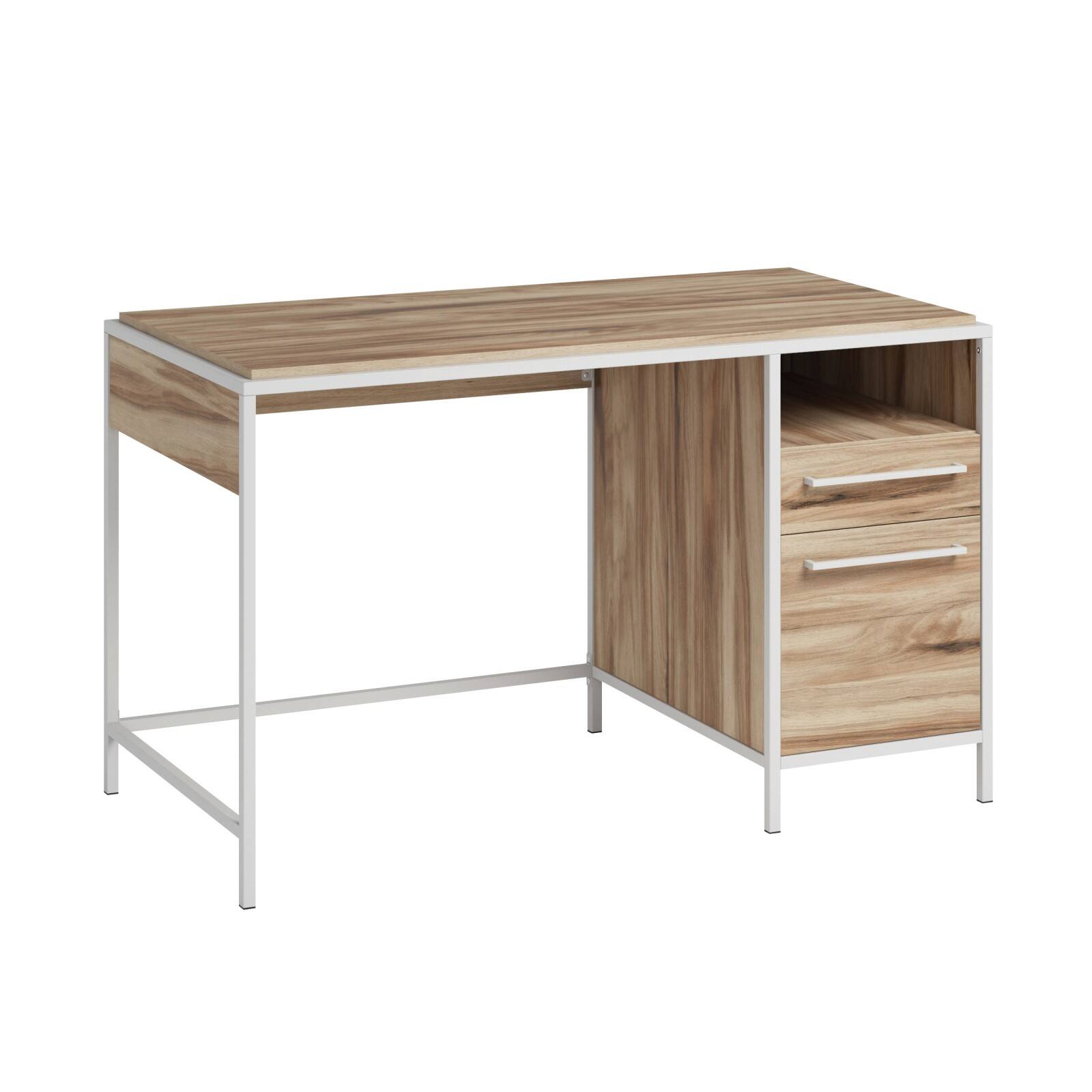 Alt View 2. Glintex - 48.98" Modern Writing Desk with Spacious Tabletop, Storage Drawer and Cubby, Durable Metal Frame, Easy Assembly - Brown.