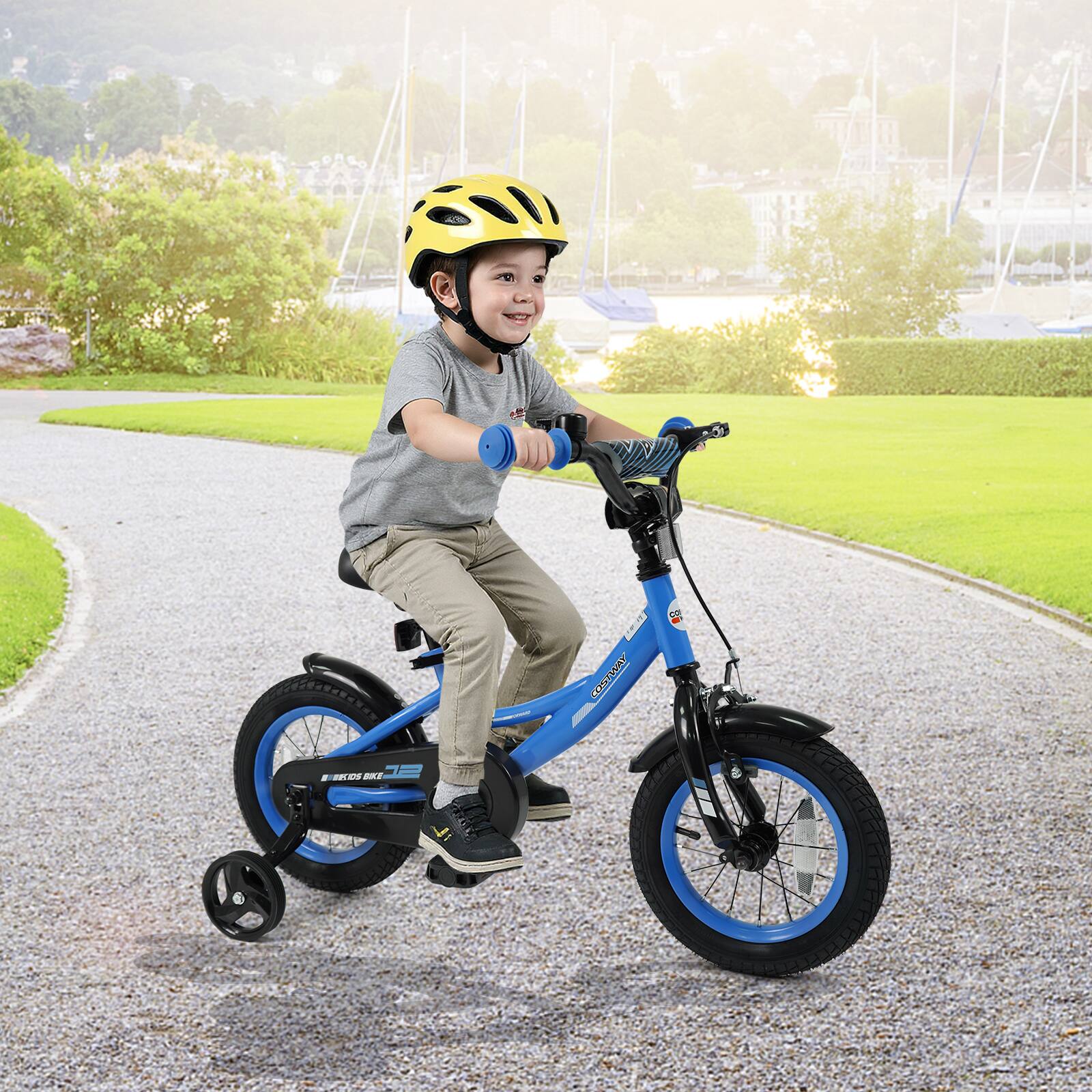 Alt View 1. Costway - Costway 12 Inch Kids Bike with Training Wheels Dual Brakes Adjustable Seat Handlebar Height - Navy.