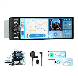 Junsun - Rear Camera + Microphone 6.36"Wireless carplay Android Auto Universal Car Stereo Radio Touchscreen Player Bluetooth - Black