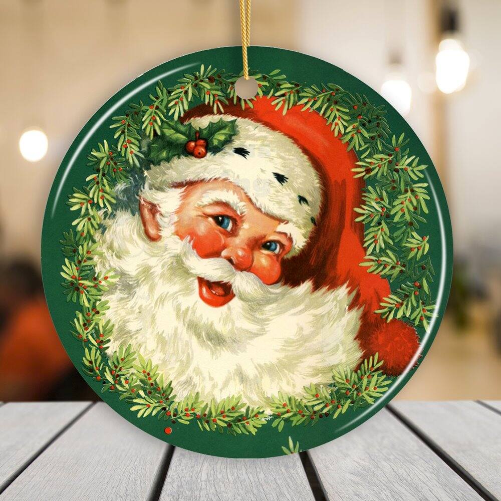 Back. OrnamentallyYou - Victorian Santa Round Christmas Ornament Version 2 - Multi-colored.