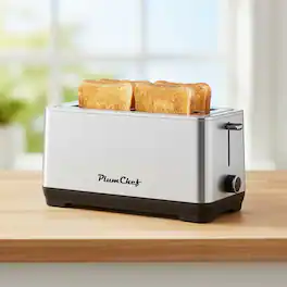 Forest'nSky - 4-Slice Wide Slot Toaster - 1500W, 6 Settings, Bagel/Defrost/Reheat, Removable Crumb Tray - Silver