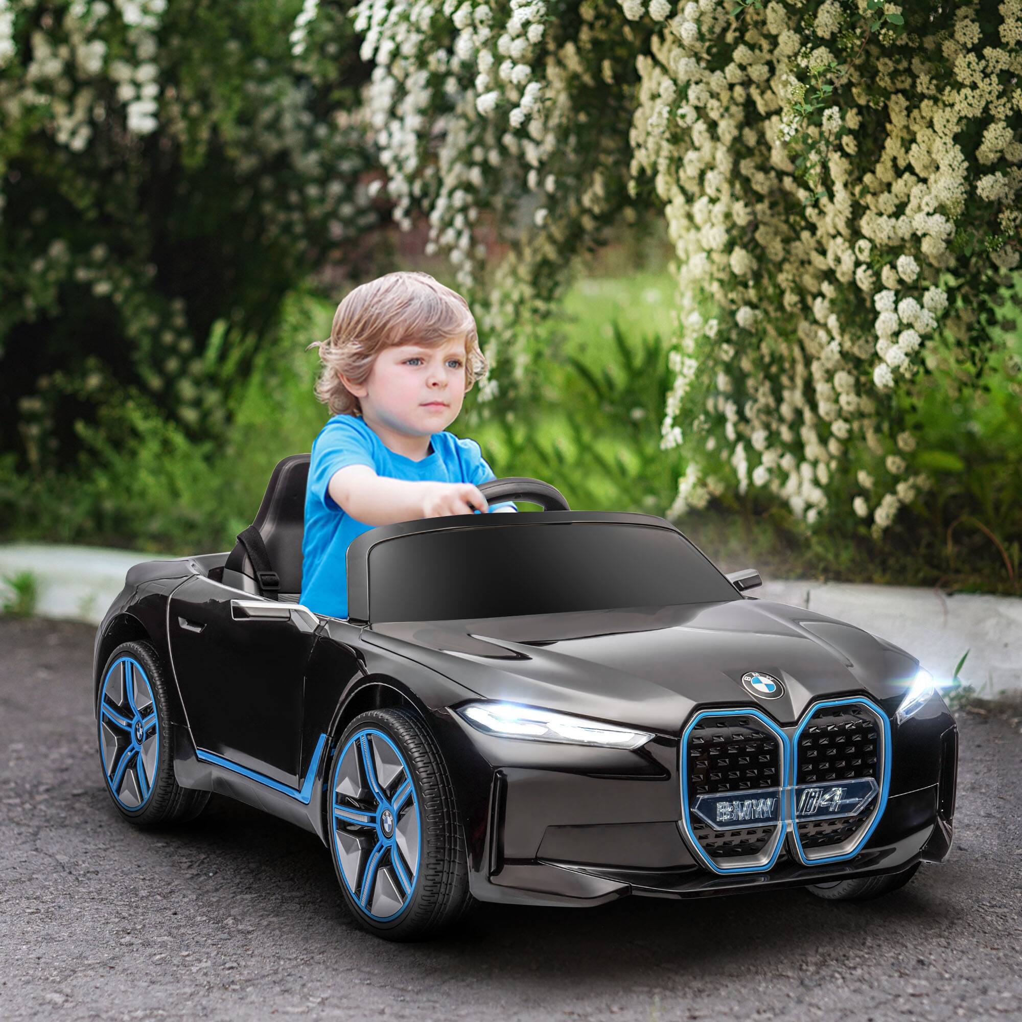 Angle. Aosom - Electric Car for Kids, 12V Licensed BMW i4 Ride on Car with 2.4G Remote Control, Suspension System, Horn, Music.