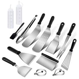 COWIN - BBQ Grill Spatula Set 14Pcs Stainless Steel Grill Scraper Tools BBQ Griddle Set - Silver