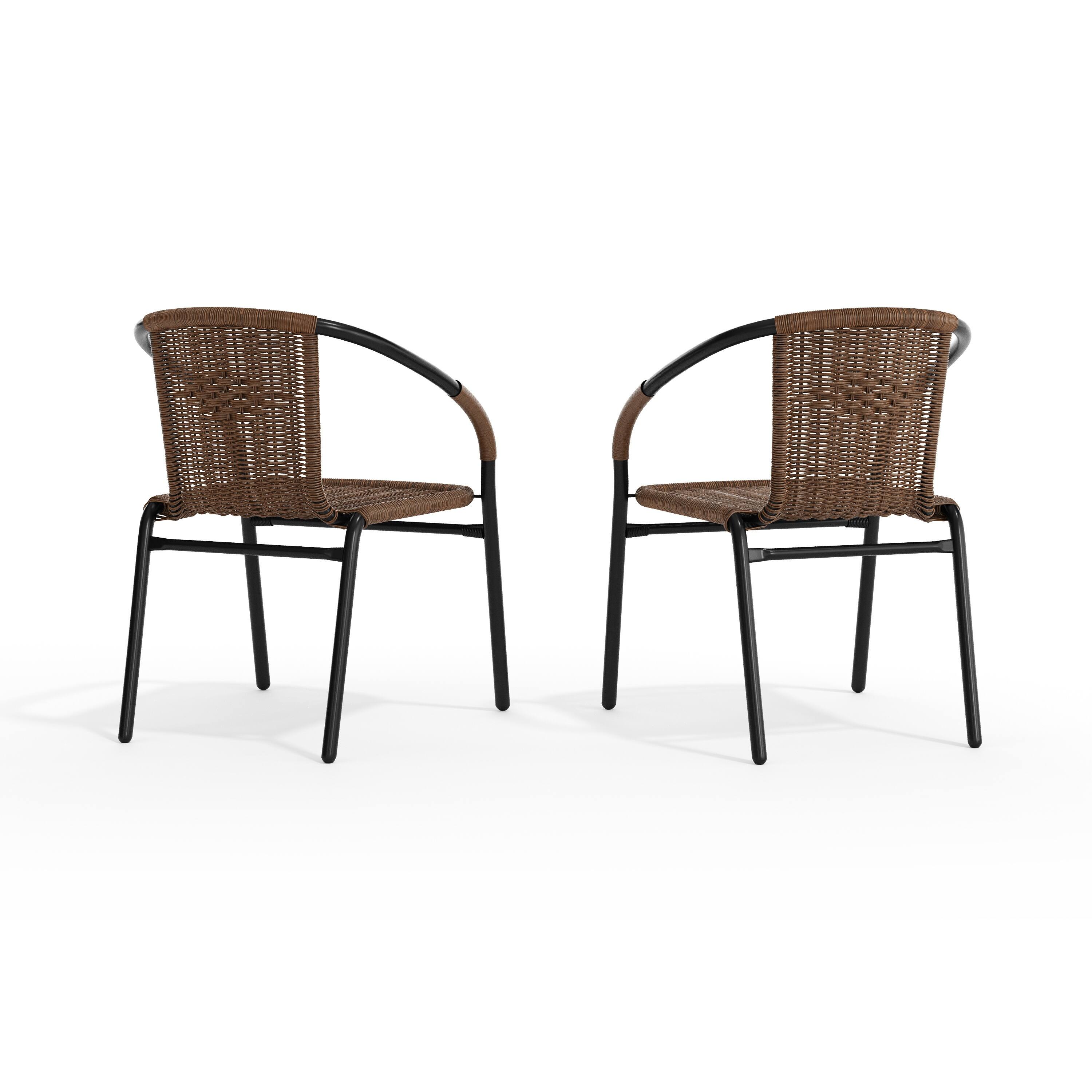 Alt View 10. Emma + Oliver - 2 Pack Rattan Indoor-Outdoor Restaurant Stack Chair with Curved Back - Medium Brown.