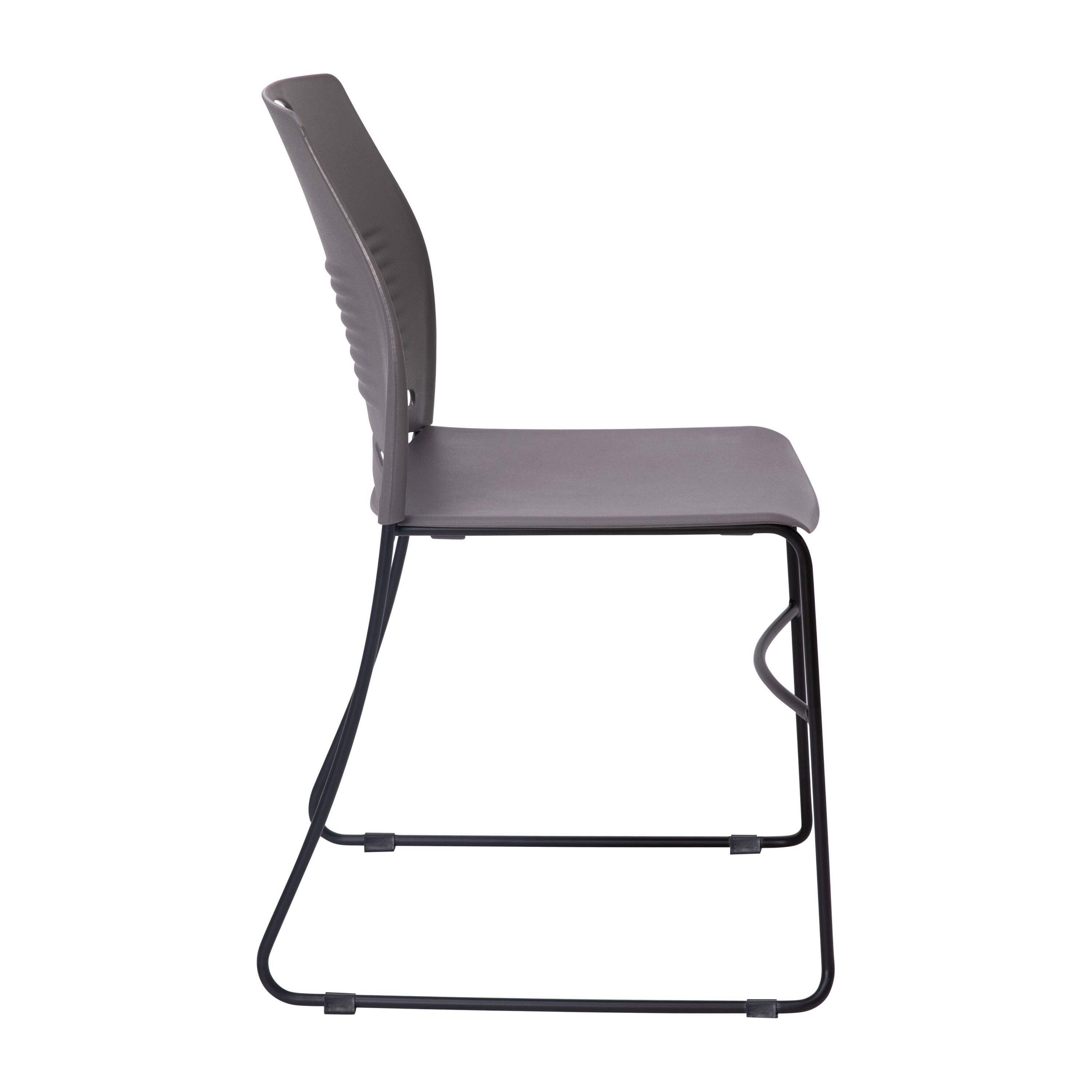 Alt View 9. Emma + Oliver - Heavy Duty 660 lb. Capacity Plastic Stack Chair with Steel Sled Base Frame - Gray.