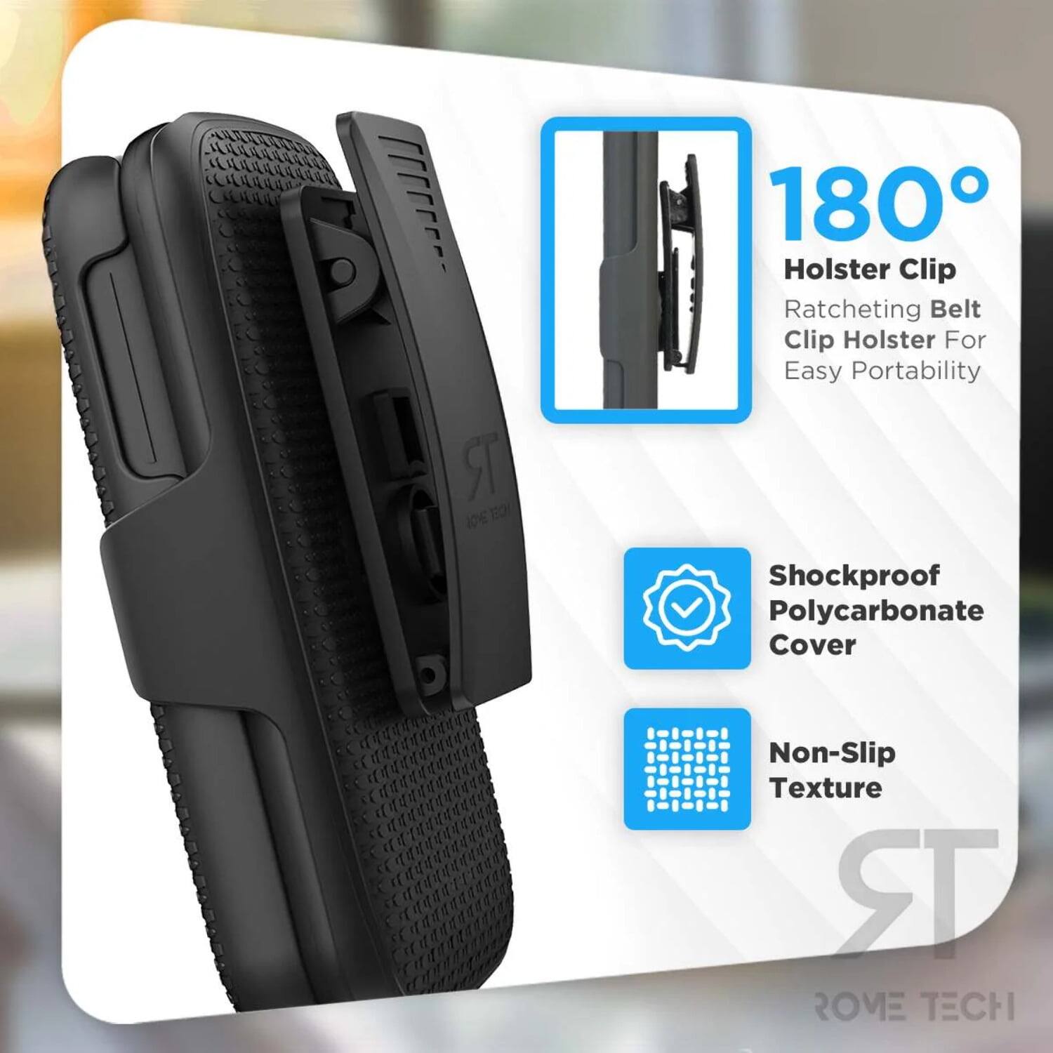 R10E 12 180 Holster Clip Ratcheting Belt Clip Holster For Easy Portability Shockproof Polycarbonate Cover Non-Slip Texture TR ROME TECH