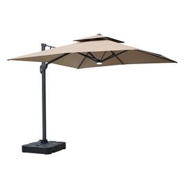 Mondawe - 10 x 10ft Square Cantilever Umbrella with Base & Bluetooth Audio Atmosphere Light - Tan
