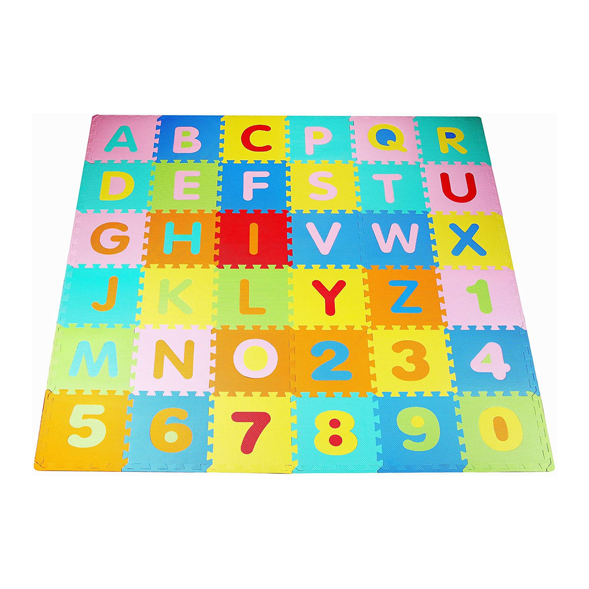 BalanceFrom Fitness - BalanceFrom 9 Color Thick Interlocking Letter Puzzle Foam Exercise Play Mats, 36 - Multi-color