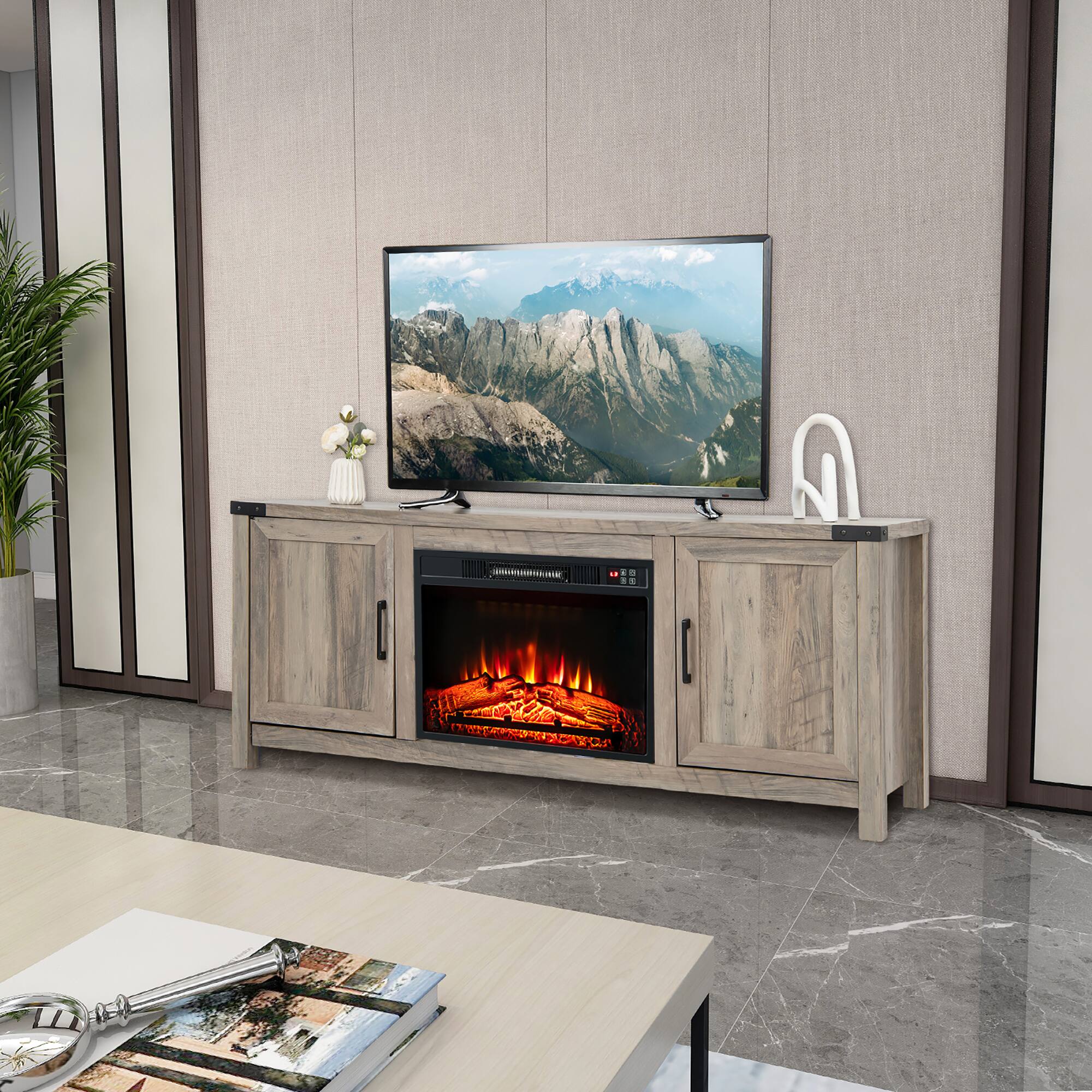 Alt View 1. Costway - Costway 62" Farmhouse TV Stand Entertainment Center for TVs up to 70 Inches - Natural.