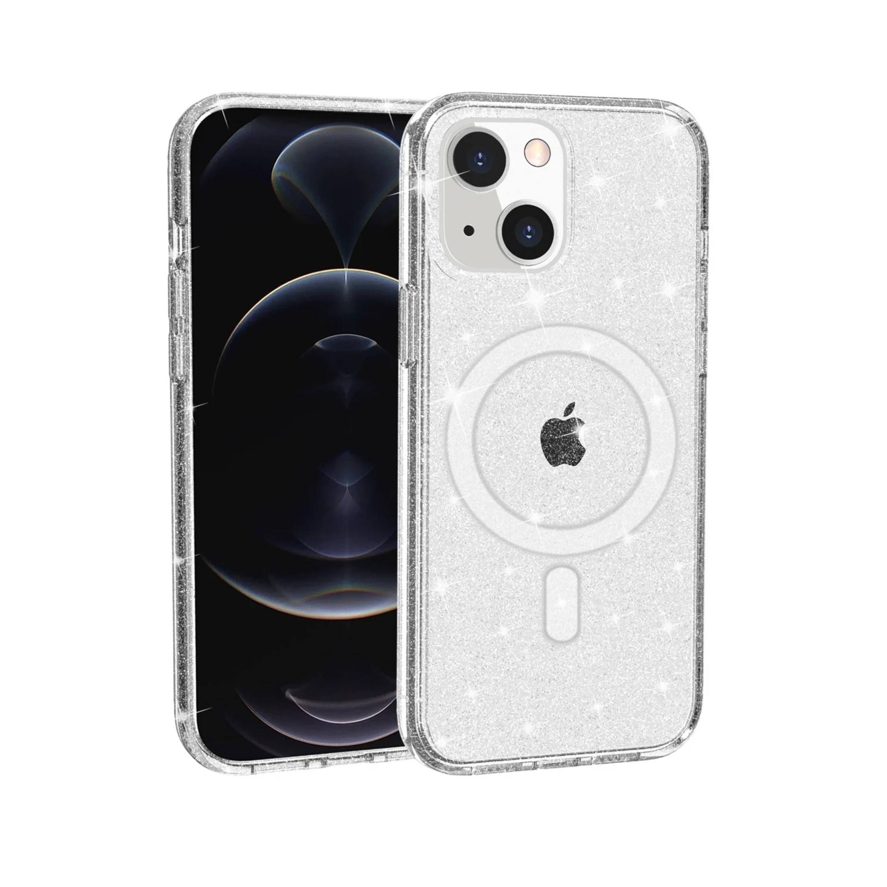 Angle. Kitcheniva - Glitter Translucent Shockproof Phone Case With 2 Tempered Glass For iPhone 15 Plus Clear - Clear.
