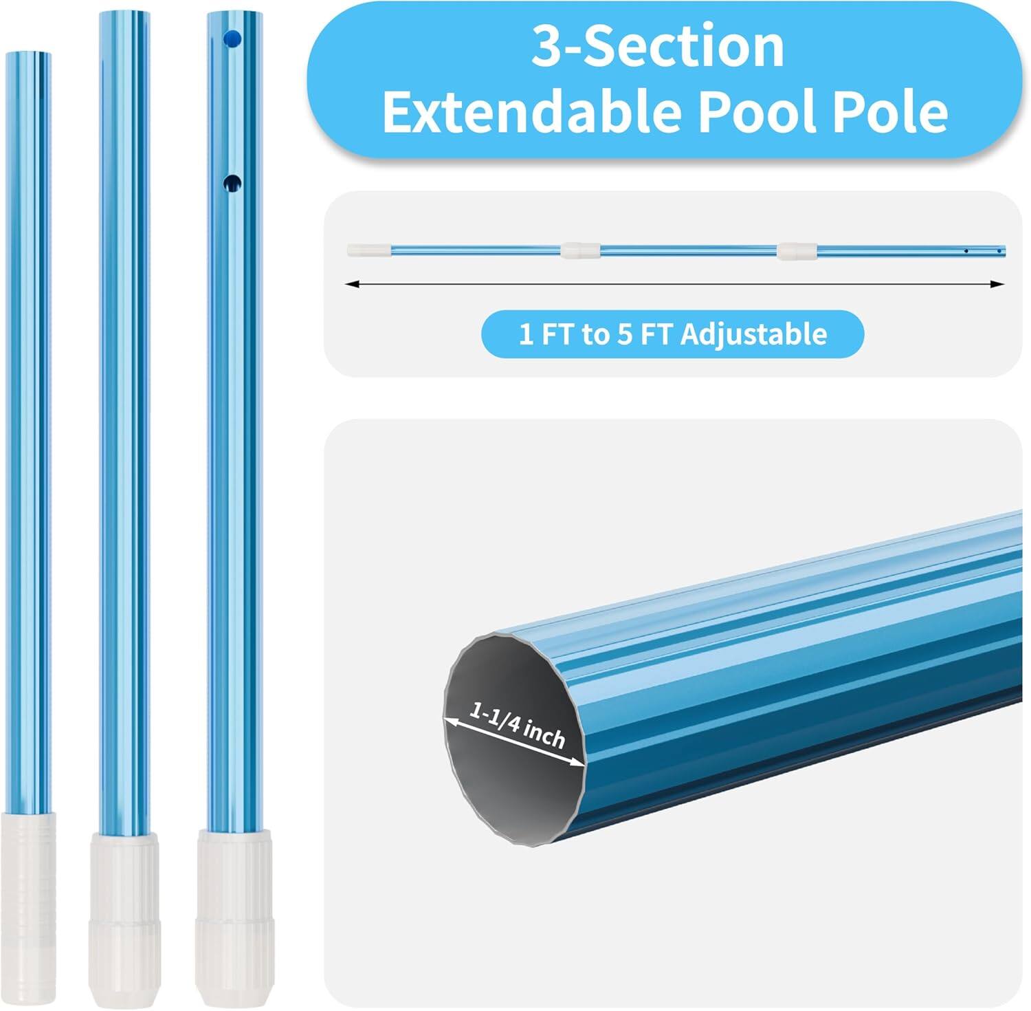 3-Section Extendable Pool Pole  
1 FT to 5 FT Adjustable  
1-1/4 inch