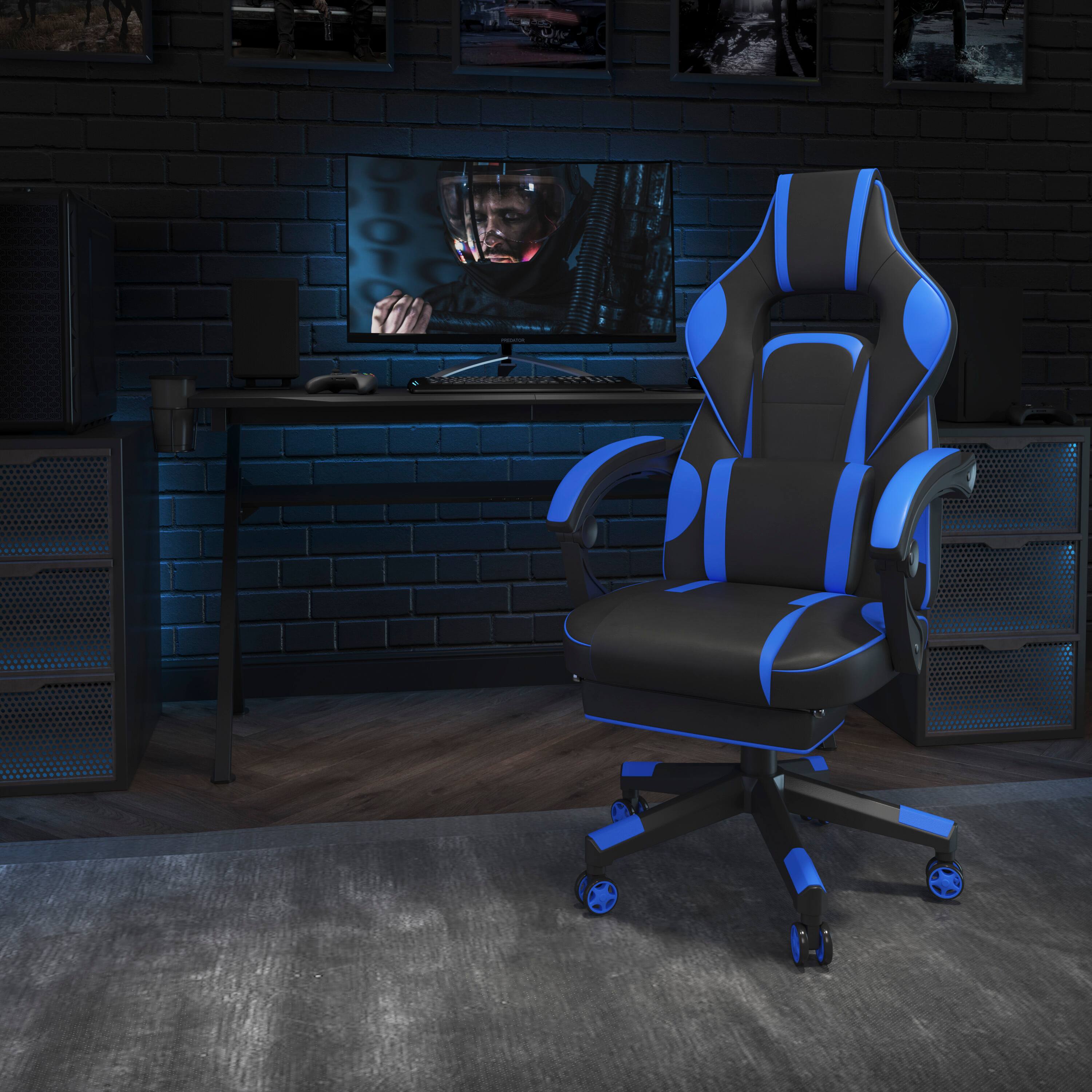 Angle. Flash Furniture - X40 Gaming Chair Racing Ergonomic Computer Chair with Fully Reclining Back/Arms, Slide-Out Footrest, Massaging Lumbar - - Blue.