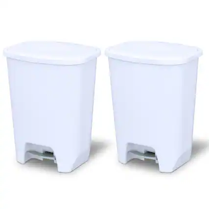 Front. Glad - Glad Kitchen Trash Can with Lid and Garbage Bag Rings, 20 Gal, White, 2 Pack - White.