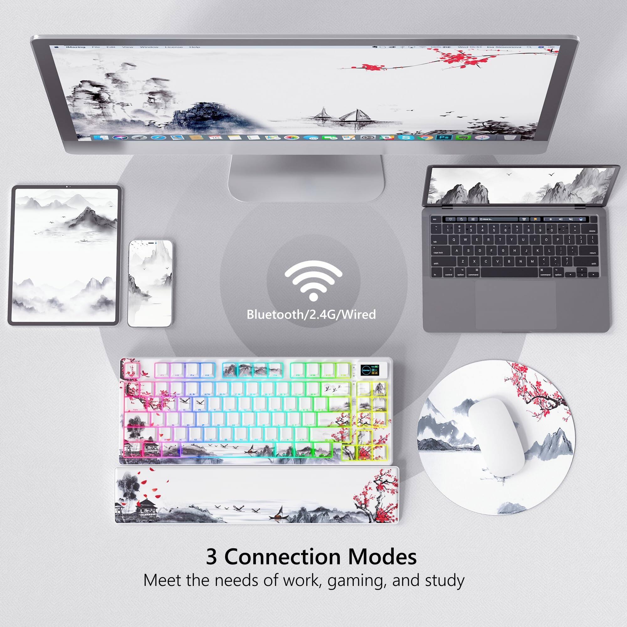 Bluetooth/2.4G/Wired

3 Connection Modes

Meet the needs of work, gaming, and study
