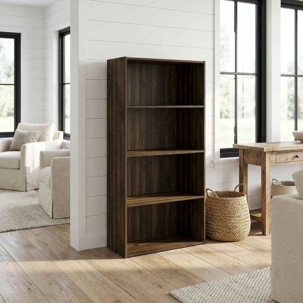 Angle. FurniFact - Wooden bookcase with minimalist design - Columbia Walnut.
