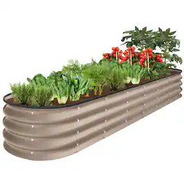 Best Choice Products - 8x2x1ft Outdoor Metal Raised Oval Garden Bed, Planter Box for Vegetables, Flowers - Taupe