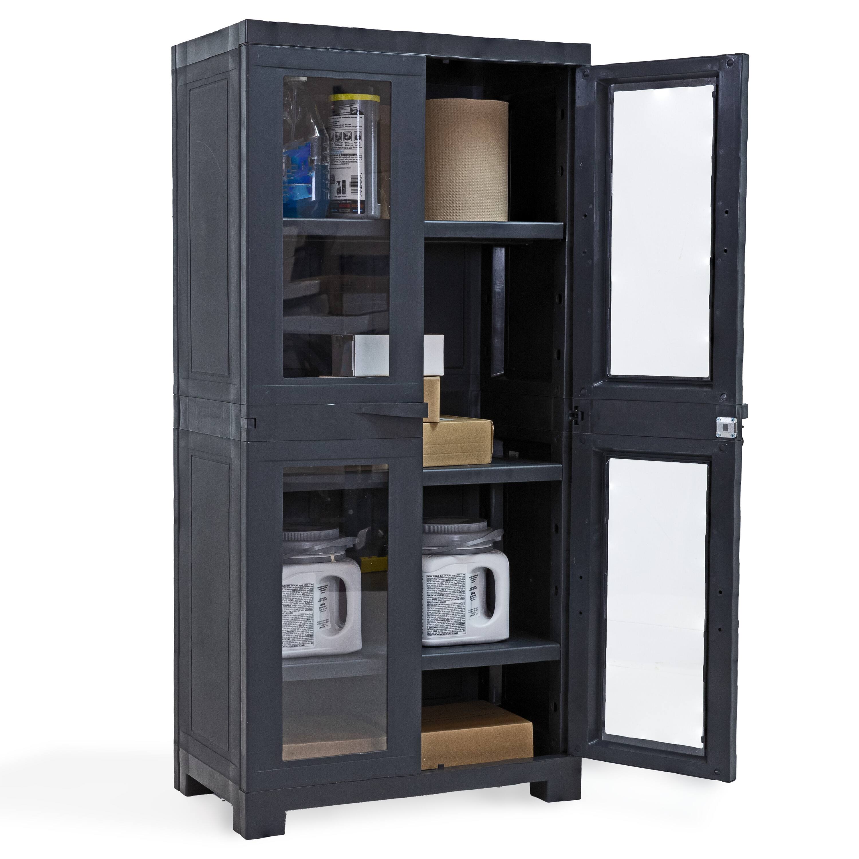 Alt View 5. Sunnydaze - Window-Front Storage Cabinet with Adjustable Shelves - Charcoal.