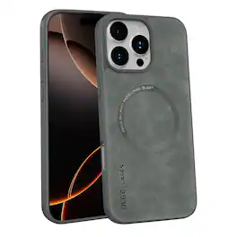 Dteck - Magnetic Textured PU Leather Case for Apple iPhone 16 Pro Max, Shockproof Hybrid Protective Cover Raised Edge Protection - Darkgray