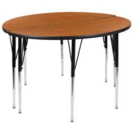 Flash Furniture - Emmy 2 Piece 47.5" Circle Wave Flexible Oak Thermal Laminate Activity Table Set - Standard Height Adjustable Legs - Brown