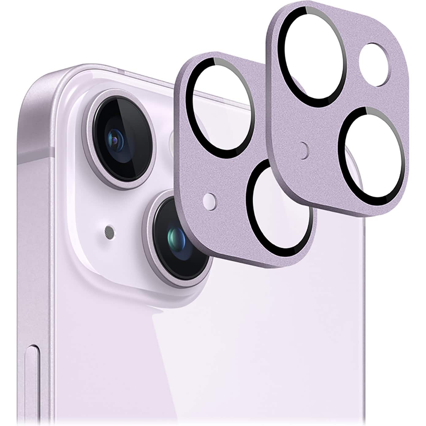Angle. SaharaCase - ZeroDamage Camera Lens Protector for Apple iPhone 14 and iPhone 14 Plus (2-Pack) - Purple.