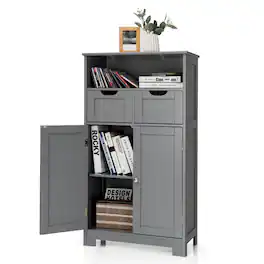 Ecooso - Wooden Bathroom Storage Cabinet with 2 Doors and 2 Drawers Organizer - Gray
