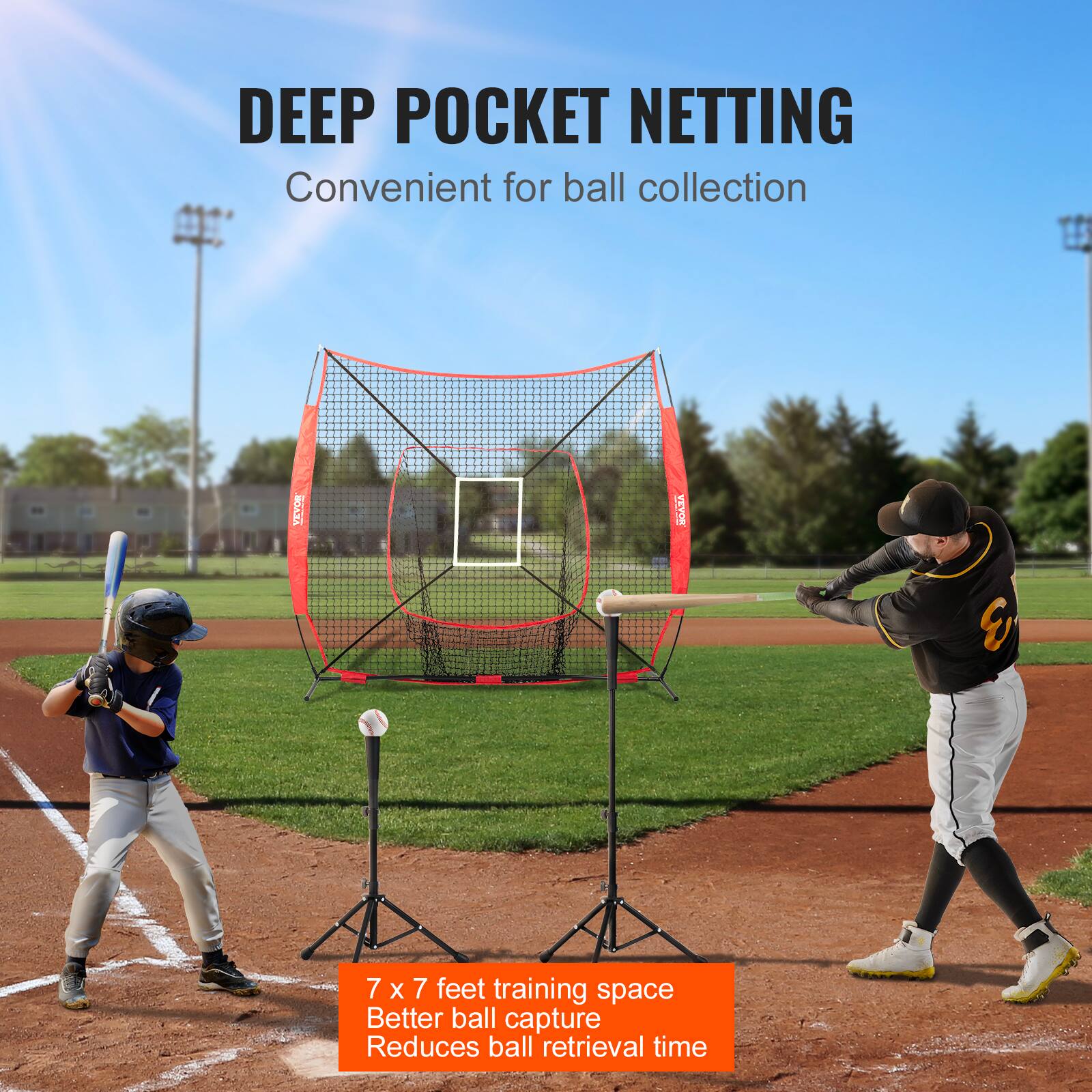 DEEP POCKET NETTING Convenient for ball collection

7 x 7 feet training space Better ball capture Reduces ball retrieval time