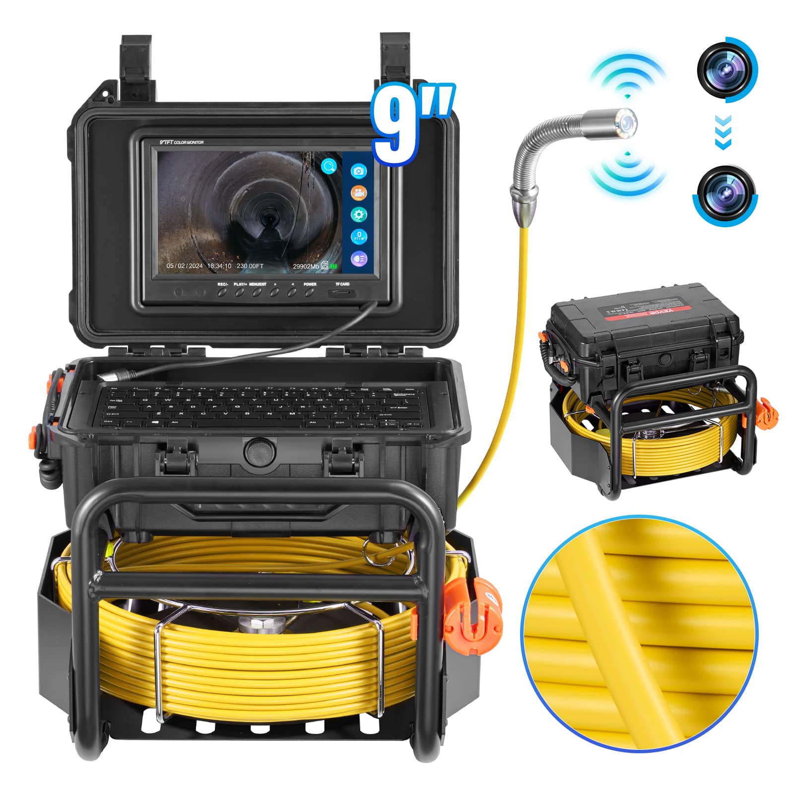 "VEVOR - Sewer Camera, 230 ft/70m, Self-Leveling Drain Camera with 512Hz Transmitter, Distance Counter, 9"" Screen 1080P HD Snake - Black" price history on PriceWatchPro